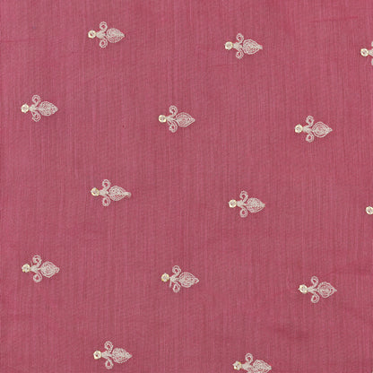 Pink Color Chanderi Booti Embroidery Fabric