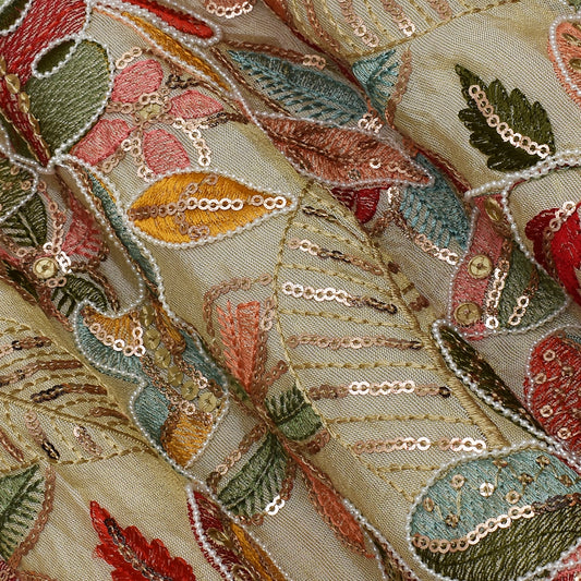 Beige Color Tissue Embroidery Fabric