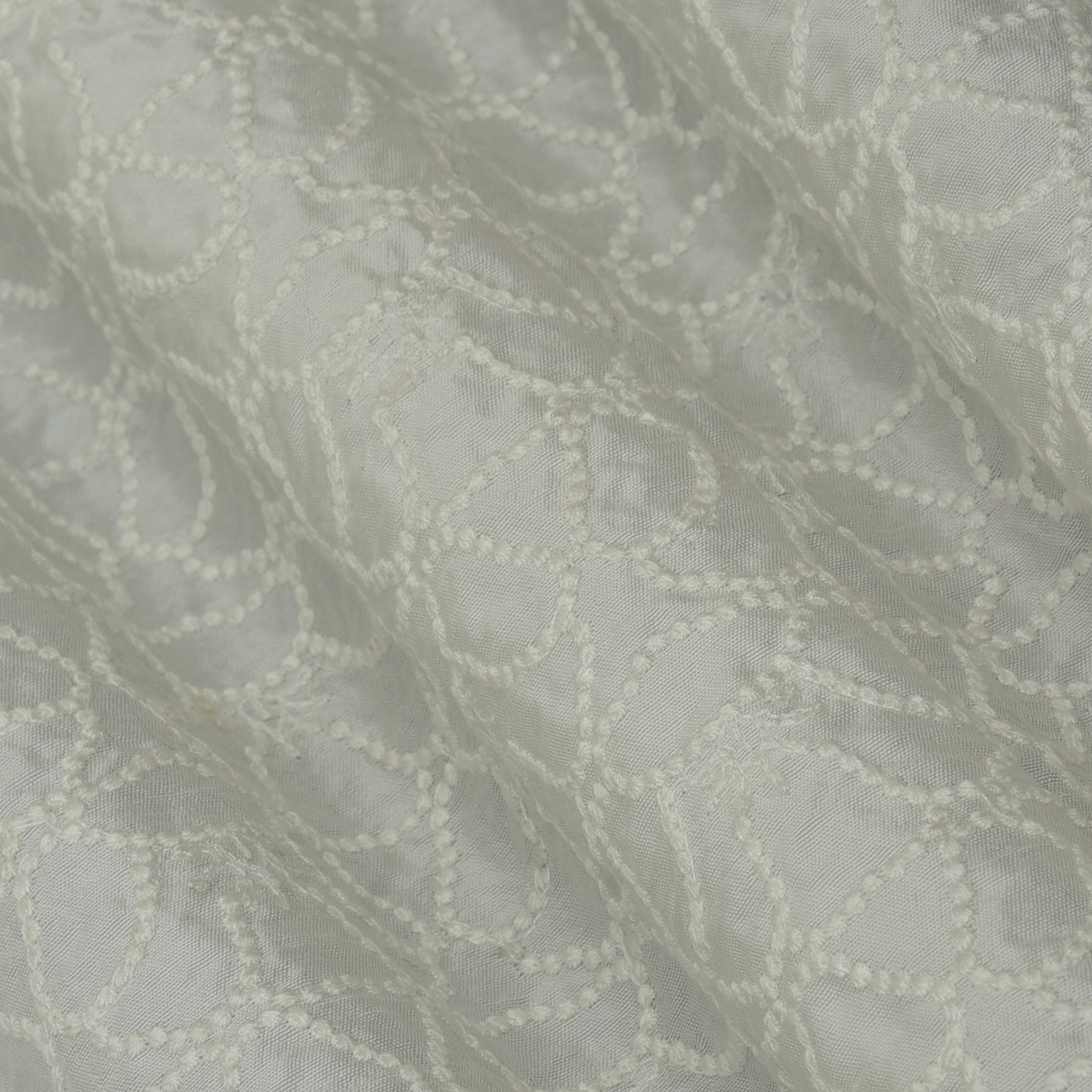 White Color Slub Silk Embroidery Fabric