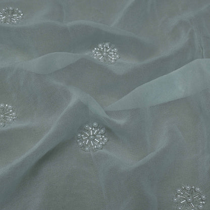 Sea Green Color Georgette Booti Fabric