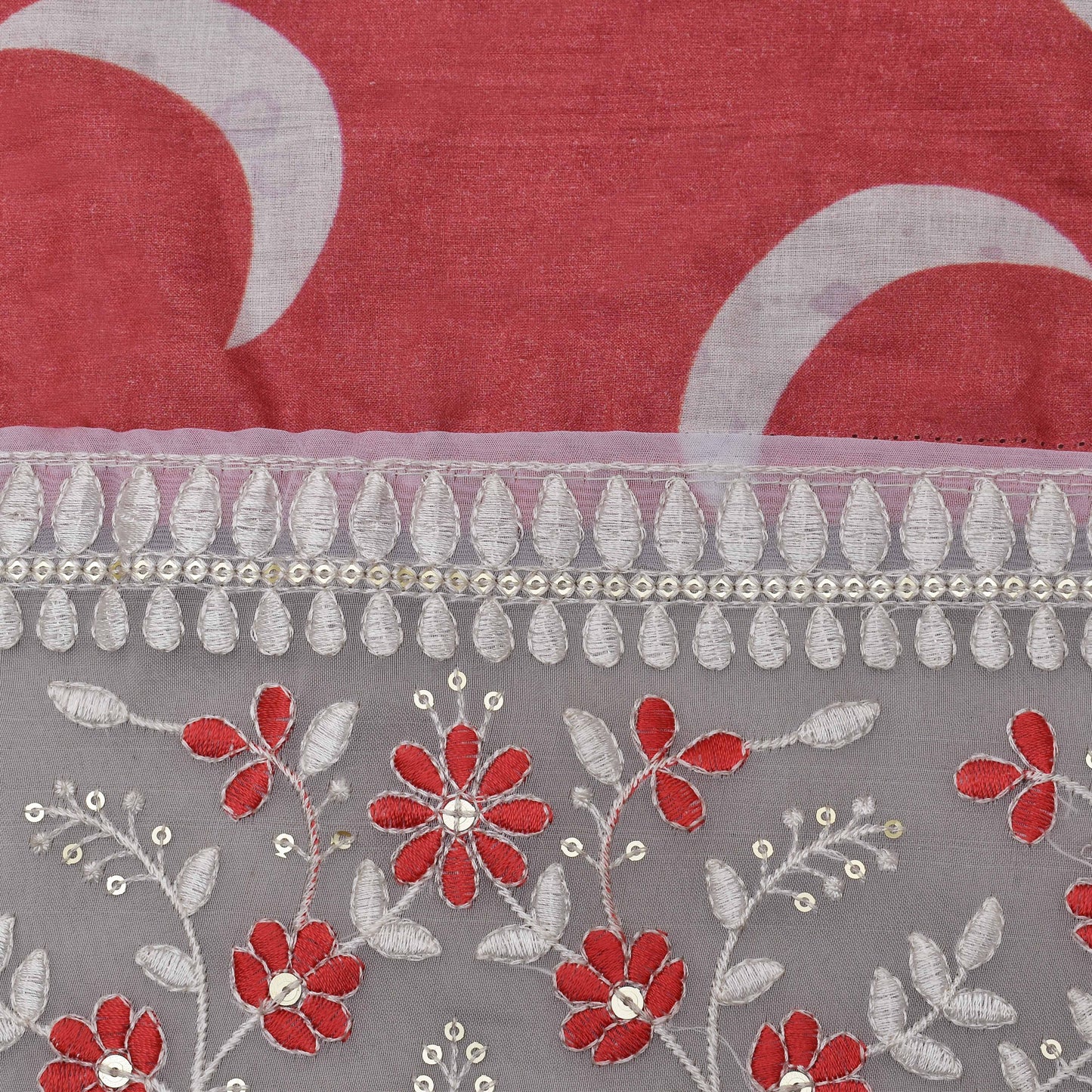 Gajri Color Mulmul Print Border Embroidery Fabric