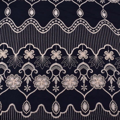 Navy Blue Color Crepe Embroidery Fabric