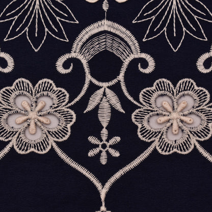 Navy Blue Color Crepe Embroidery Fabric