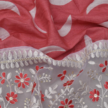 Gajri Color Mulmul Print Border Embroidery Fabric