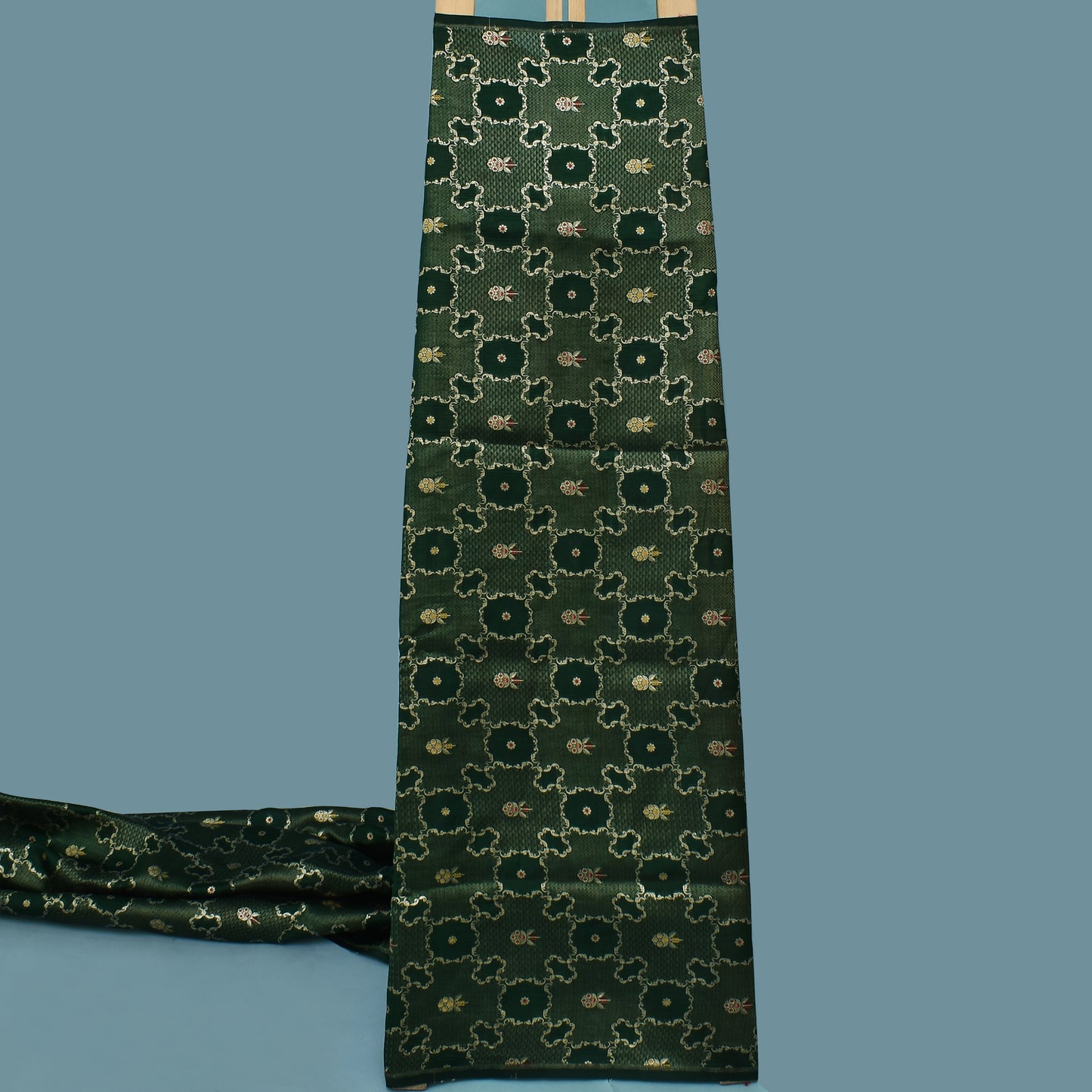 Bottle Green Color Katan Meena Brocade Fabric