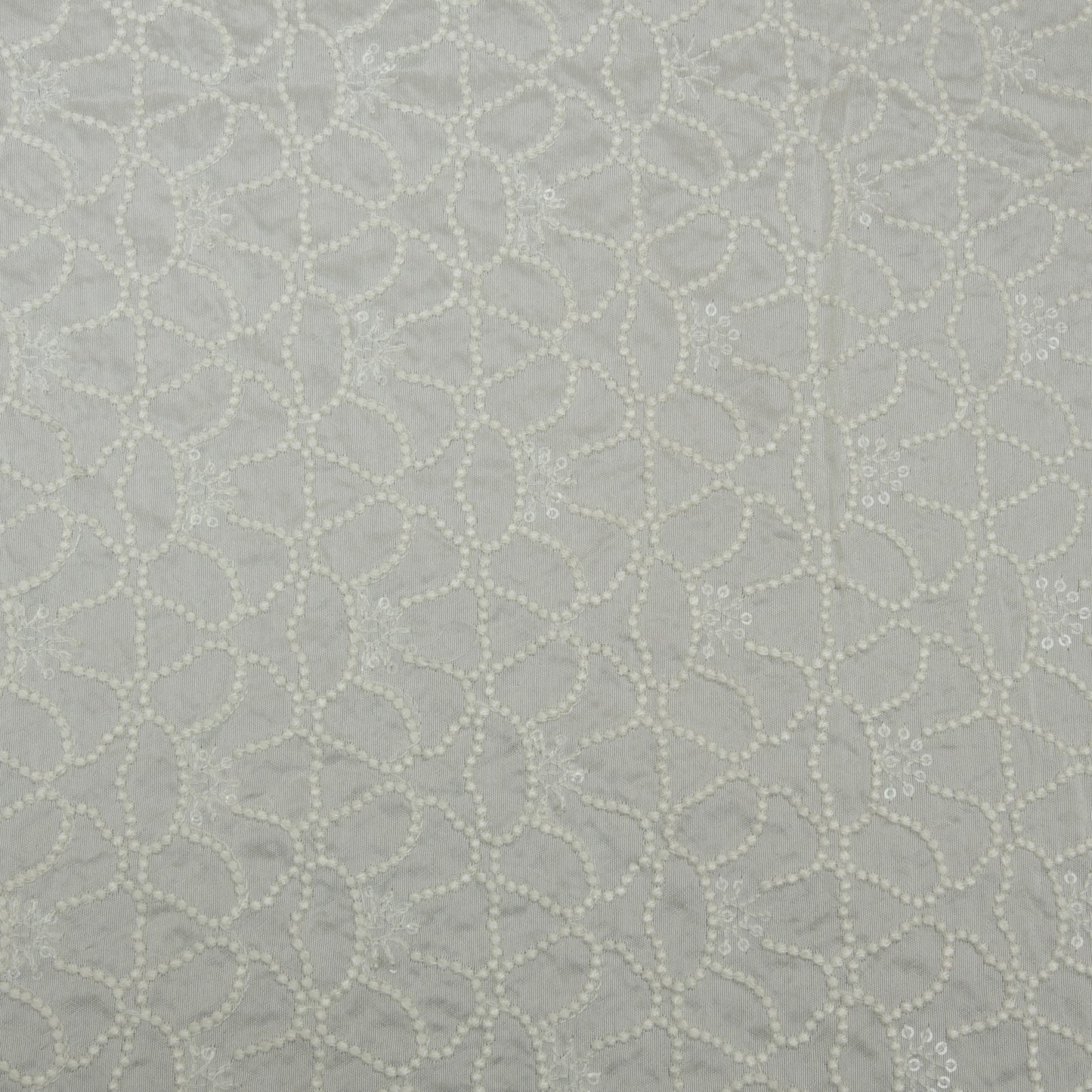 White Color Slub Silk Embroidery Fabric