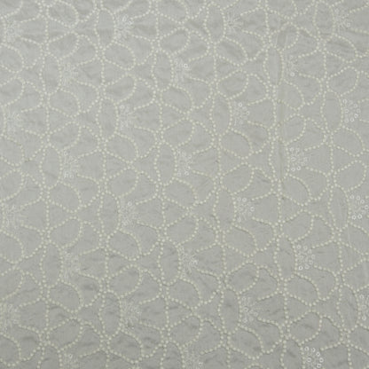 White Color Slub Silk Embroidery Fabric