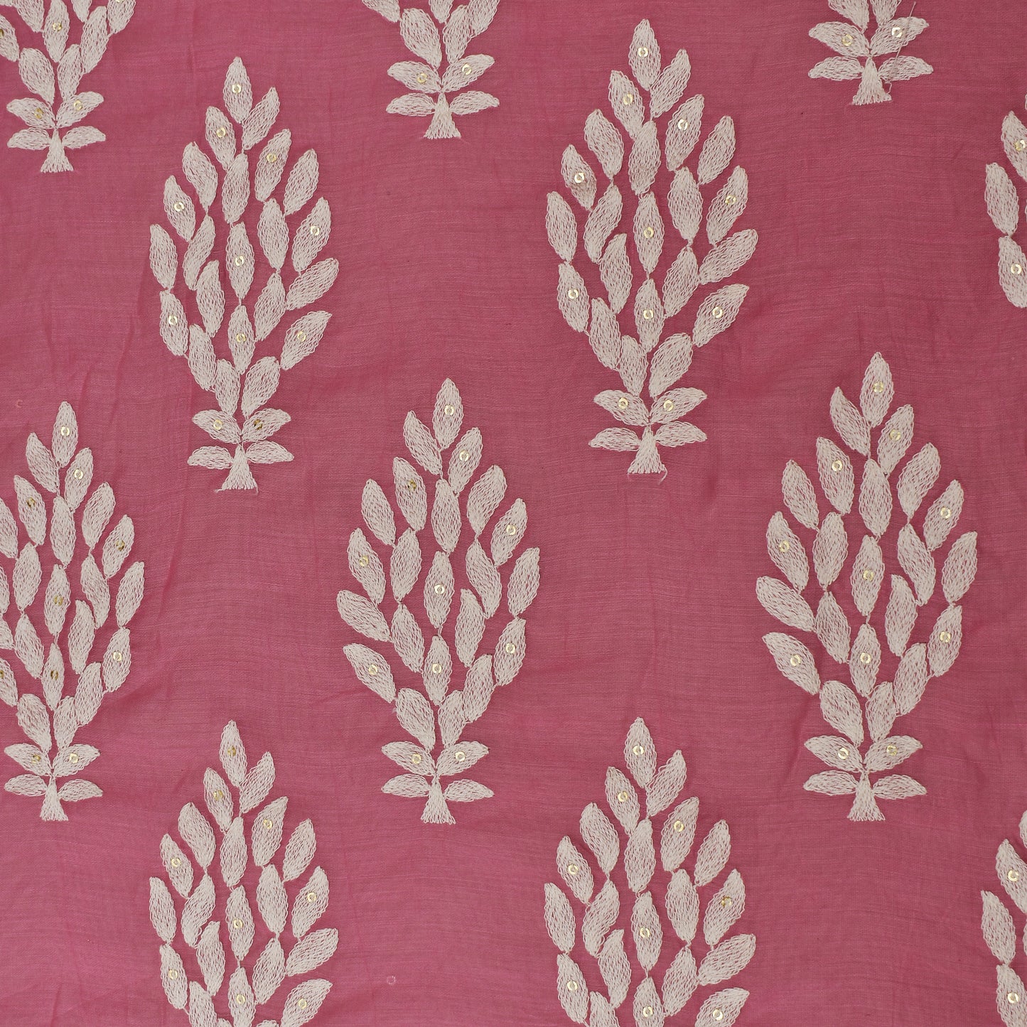 Pink Color Chanderi Silk Embroidery Fabric