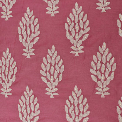 Pink Color Chanderi Silk Embroidery Fabric