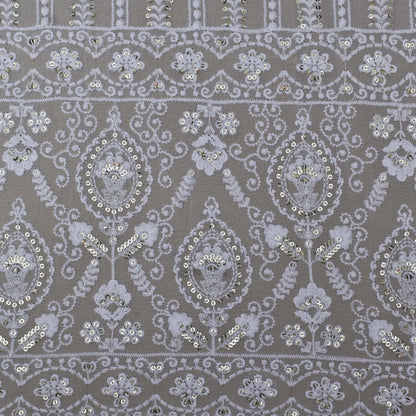 White Color Georgette Embroidery Fabric