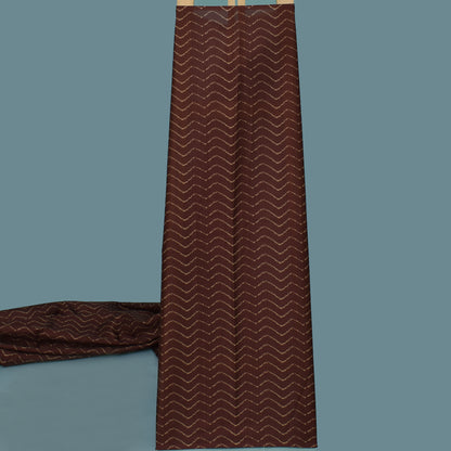 Brown Color Slub Tussar Print Fabric