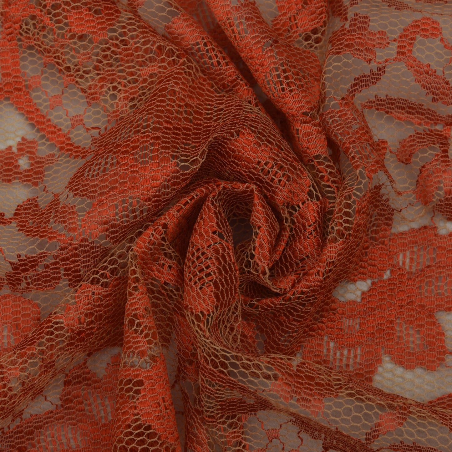 Orange Color Chantilly Lace Fabric