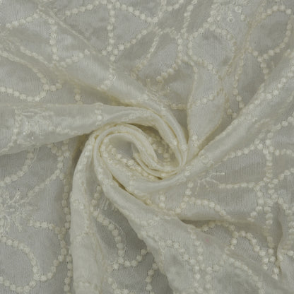 White Color Slub Silk Embroidery Fabric