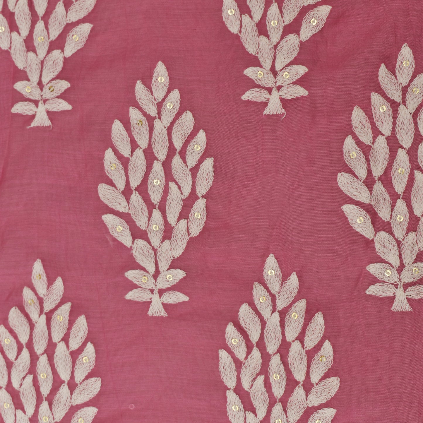 Pink Color Chanderi Silk Embroidery Fabric