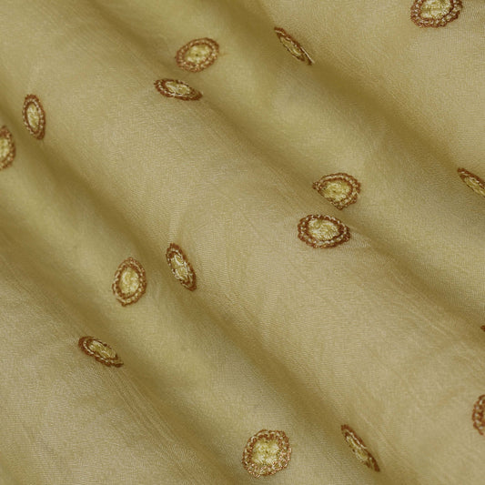 Blonde Yellow Color Chinon Chiffon Position Print Embroidery Fabric