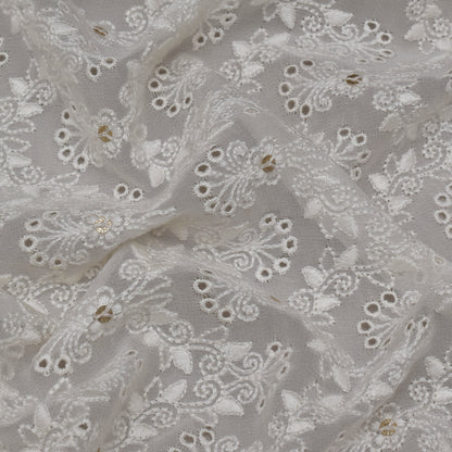 White Color Georgette Embroidery Fabric