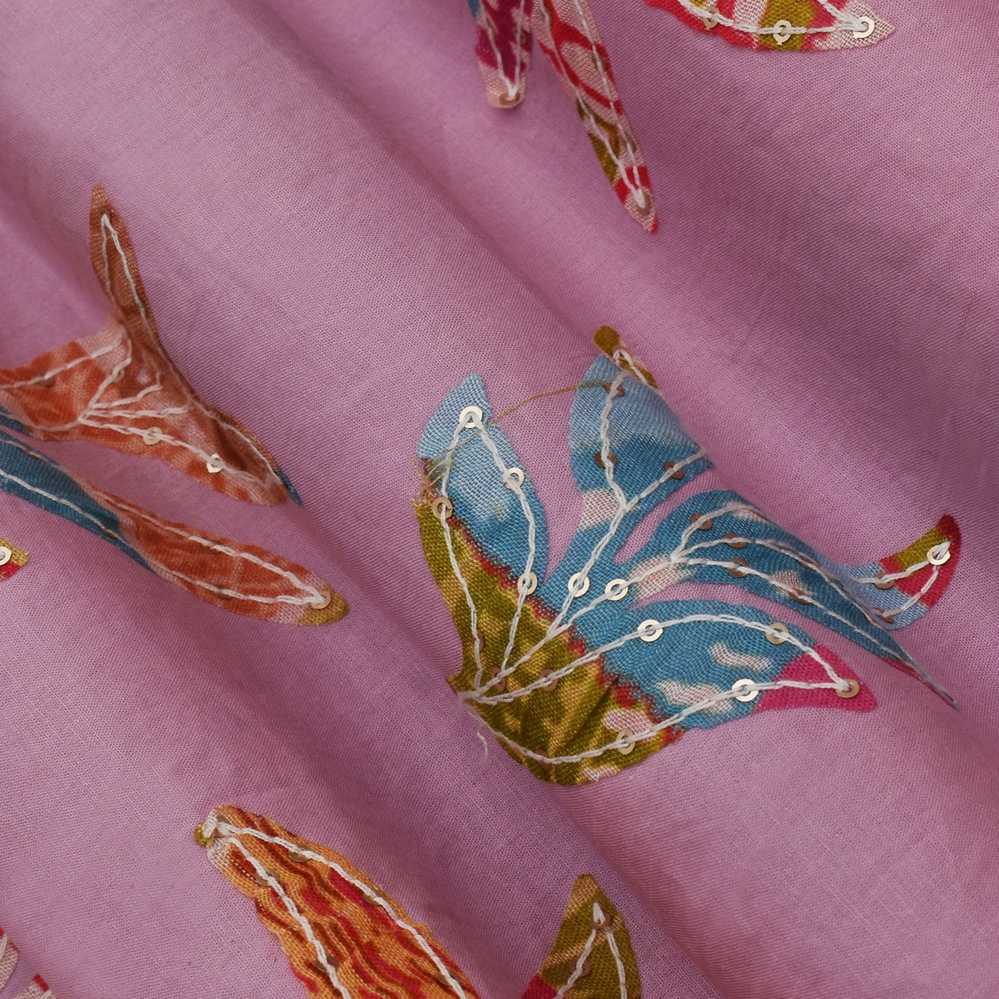 Pink Color Cotton Print Embroidery Fabric