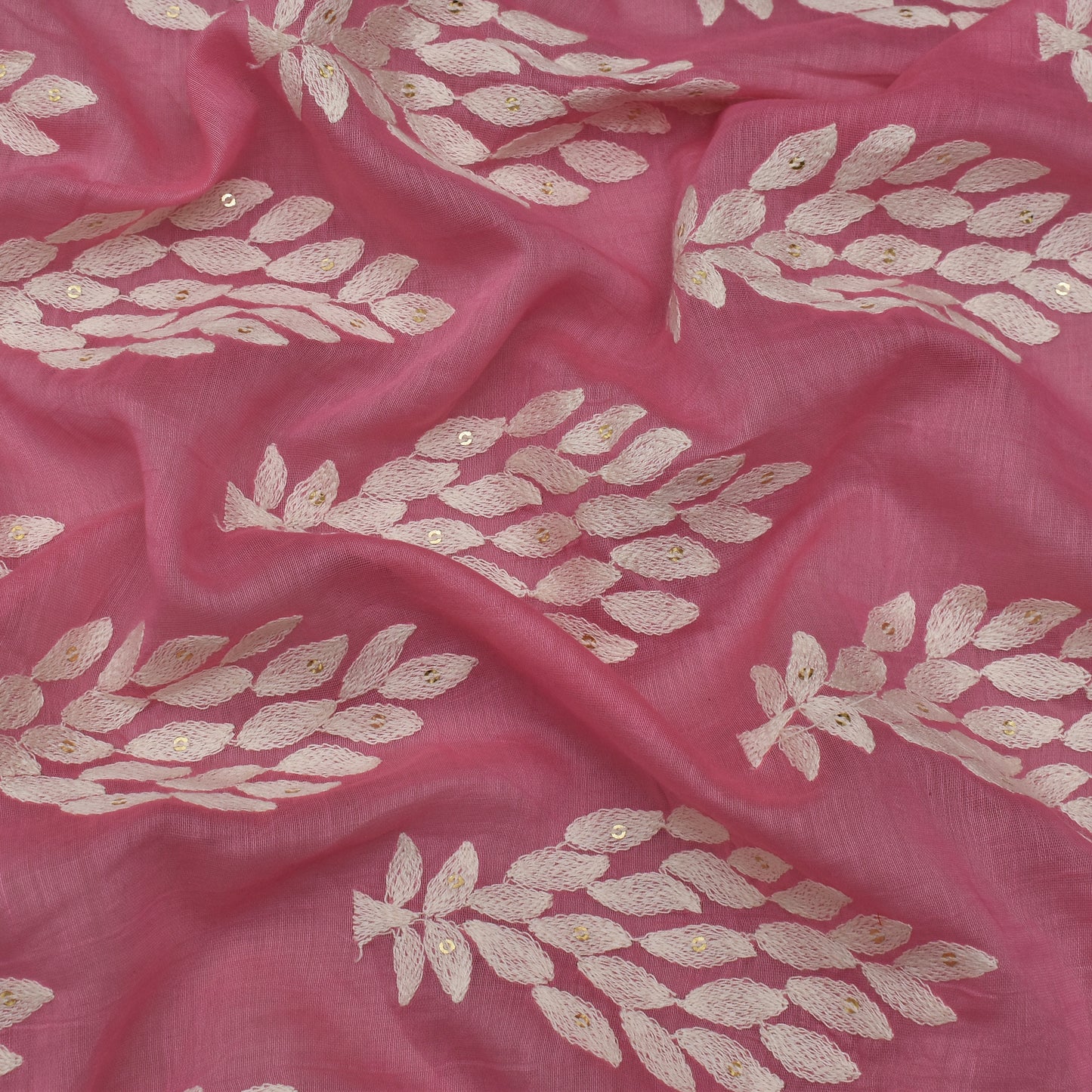 Pink Color Chanderi Silk Embroidery Fabric