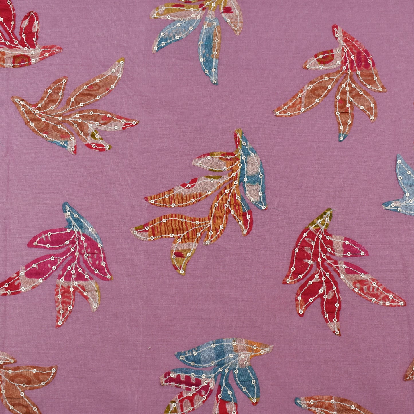 Pink Color Cotton Print Embroidery Fabric