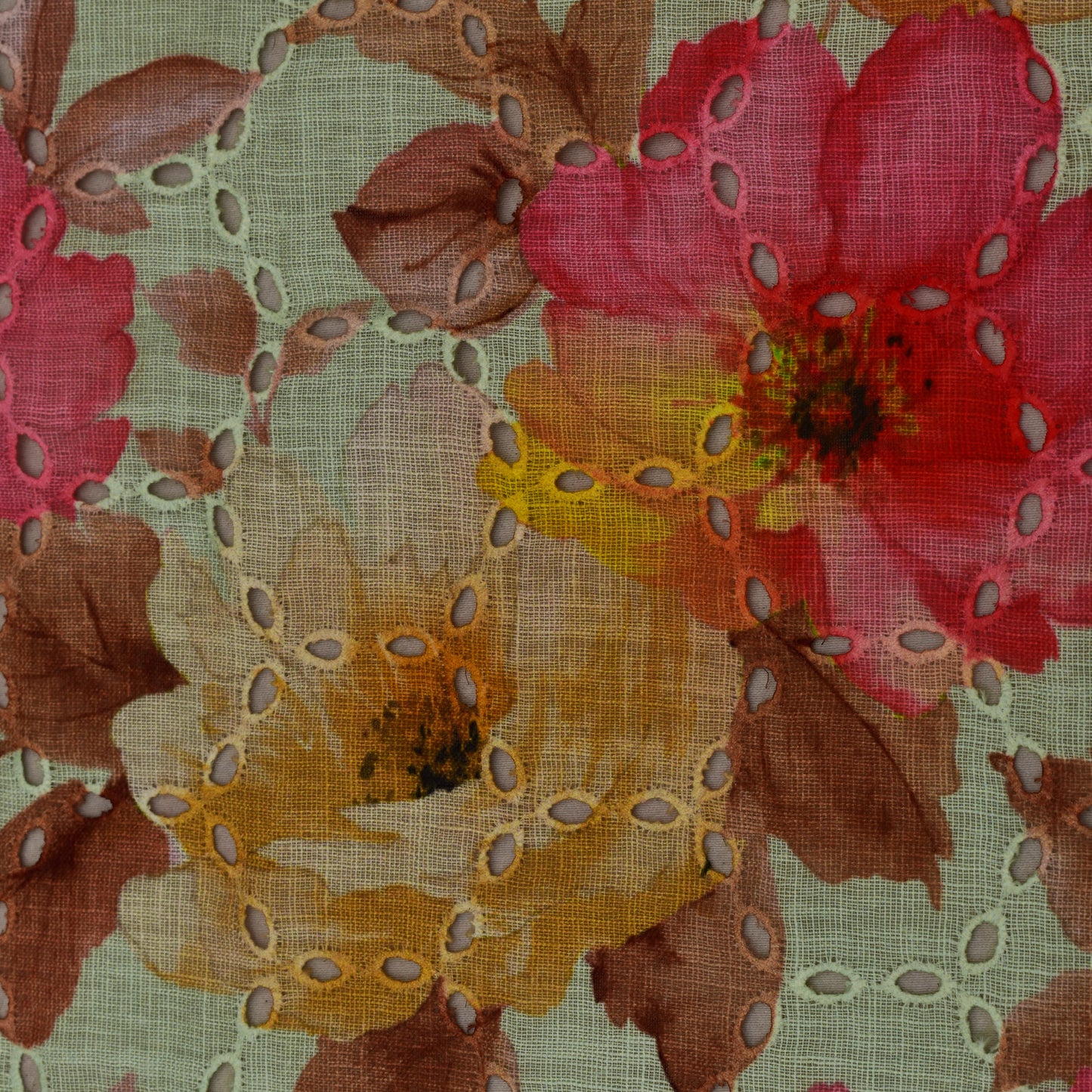 Multi Color Linen Print Cutwork Fabric