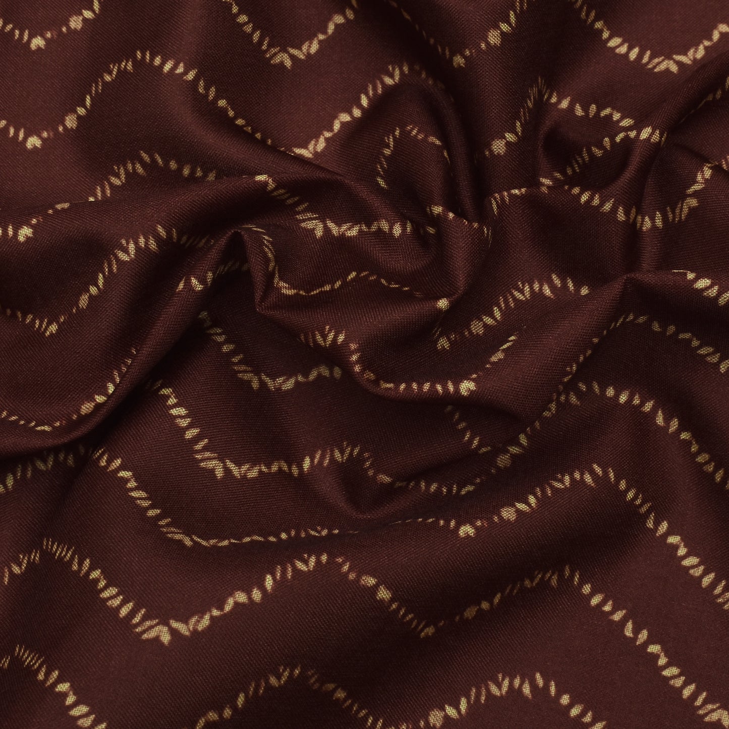 Brown Color Slub Tussar Print Fabric
