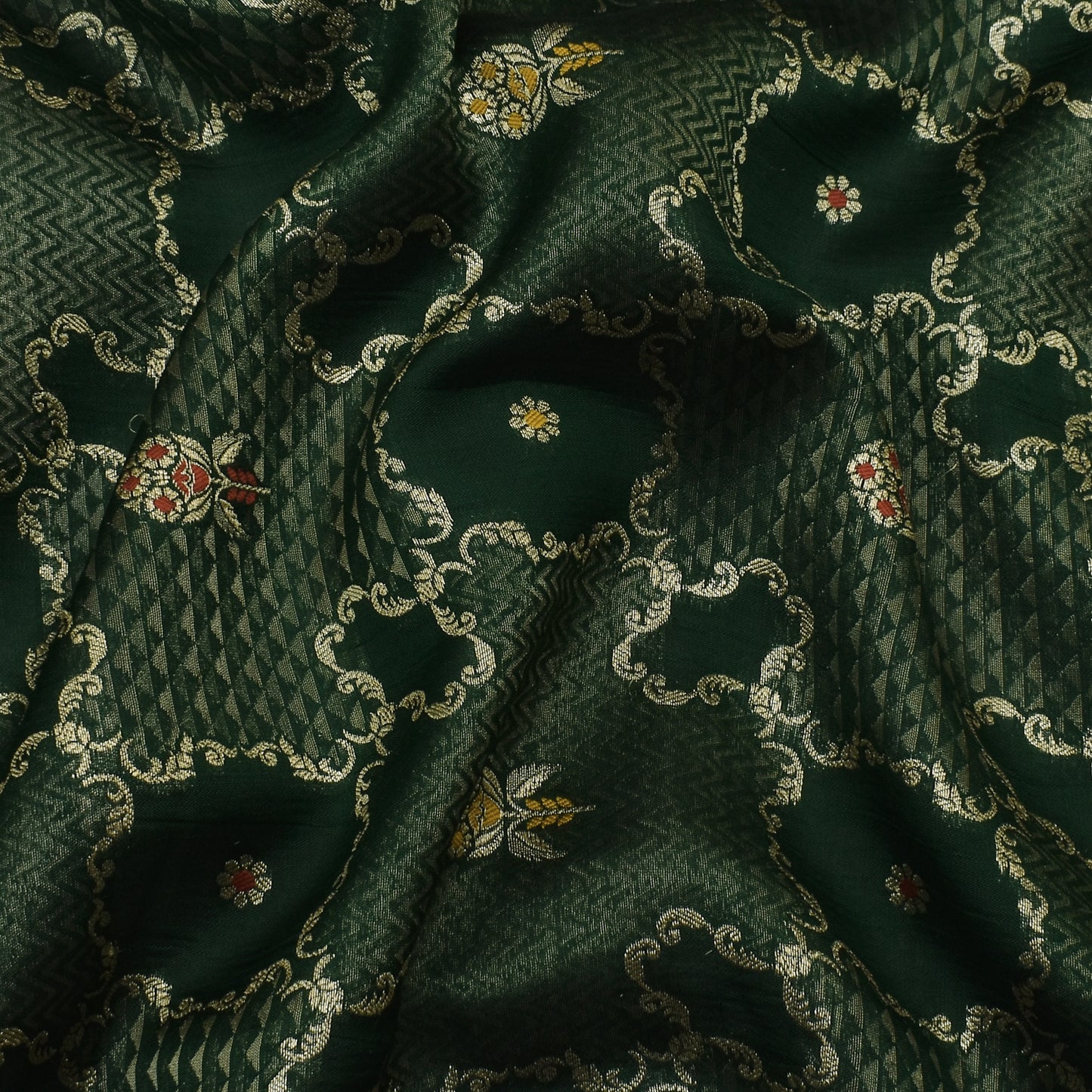 Bottle Green Color Katan Meena Brocade Fabric