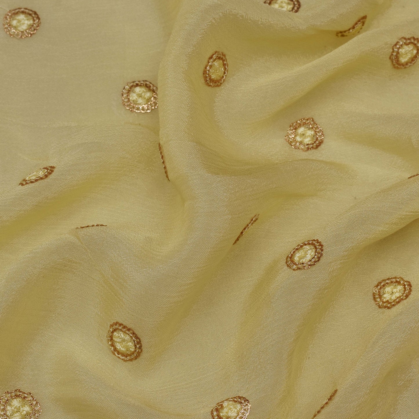 Blonde Yellow Color Chinon Chiffon Position Print Embroidery Fabric