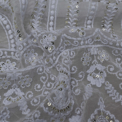 White Color Georgette Embroidery Fabric