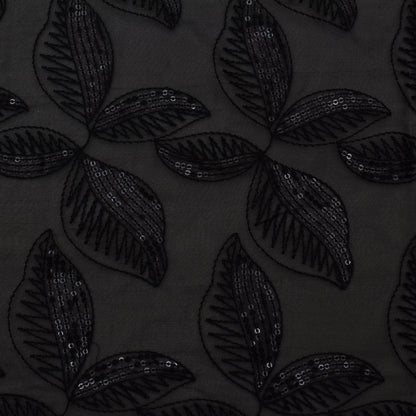 Black Color Organza Sequins Embroidery Fabric