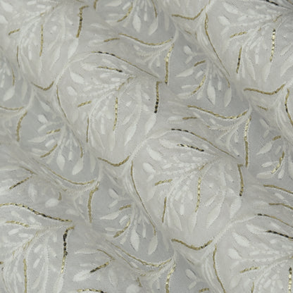 White Color Slub Silk Embroidery Fabric