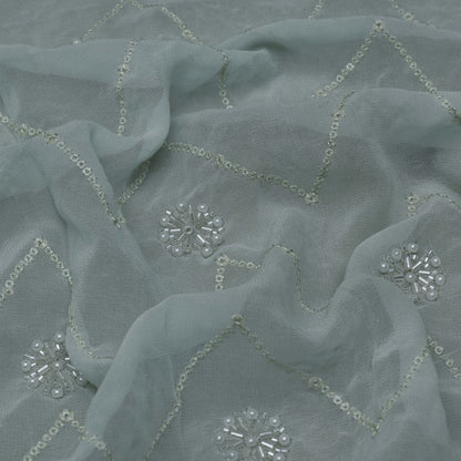 Sea Green Color Georgette Embroidery Fabric