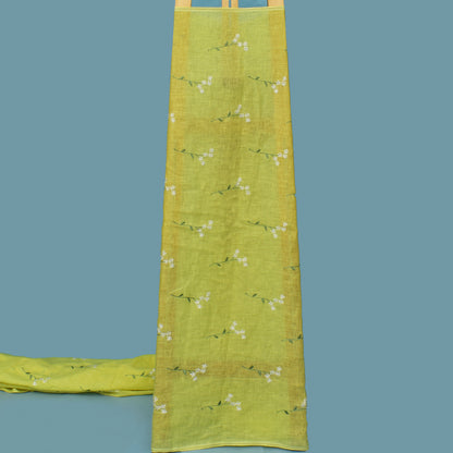 Lemon Color Linen Embroidery Fabric