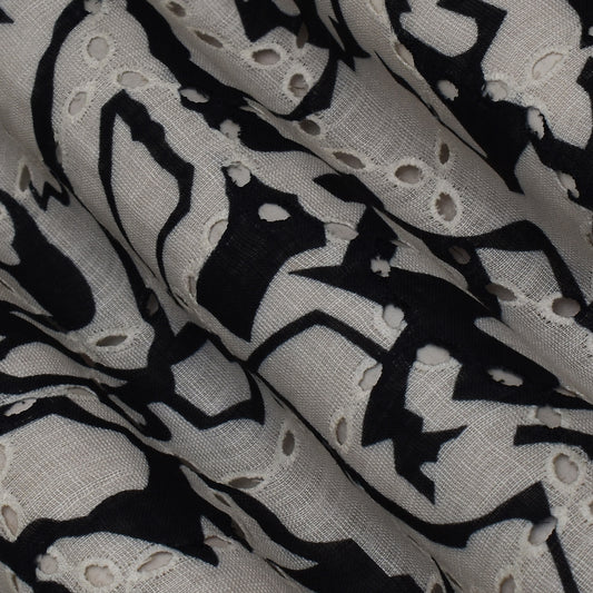 Multi Color Linen Print Cutwork Fabric