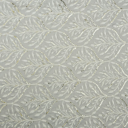 White Color Slub Silk Embroidery Fabric