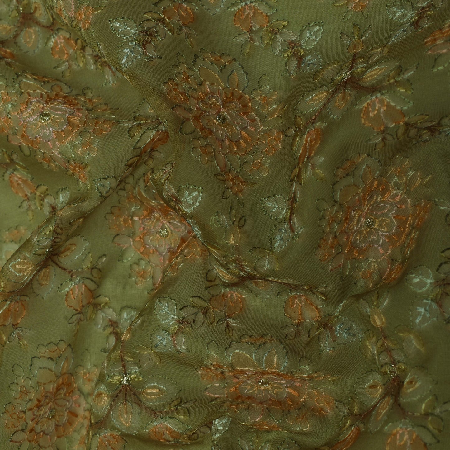 Mehndi Green Color Organza Embroidery Designer Fabric