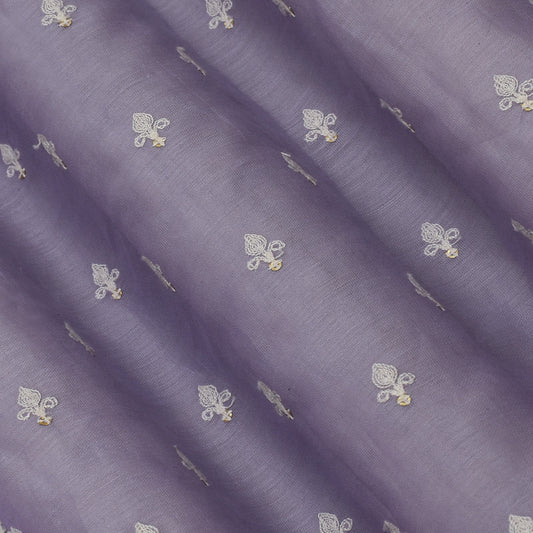 Lavender Color Chanderi Booti Embroidery Fabric