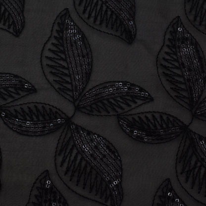 Black Color Organza Sequins Embroidery Fabric