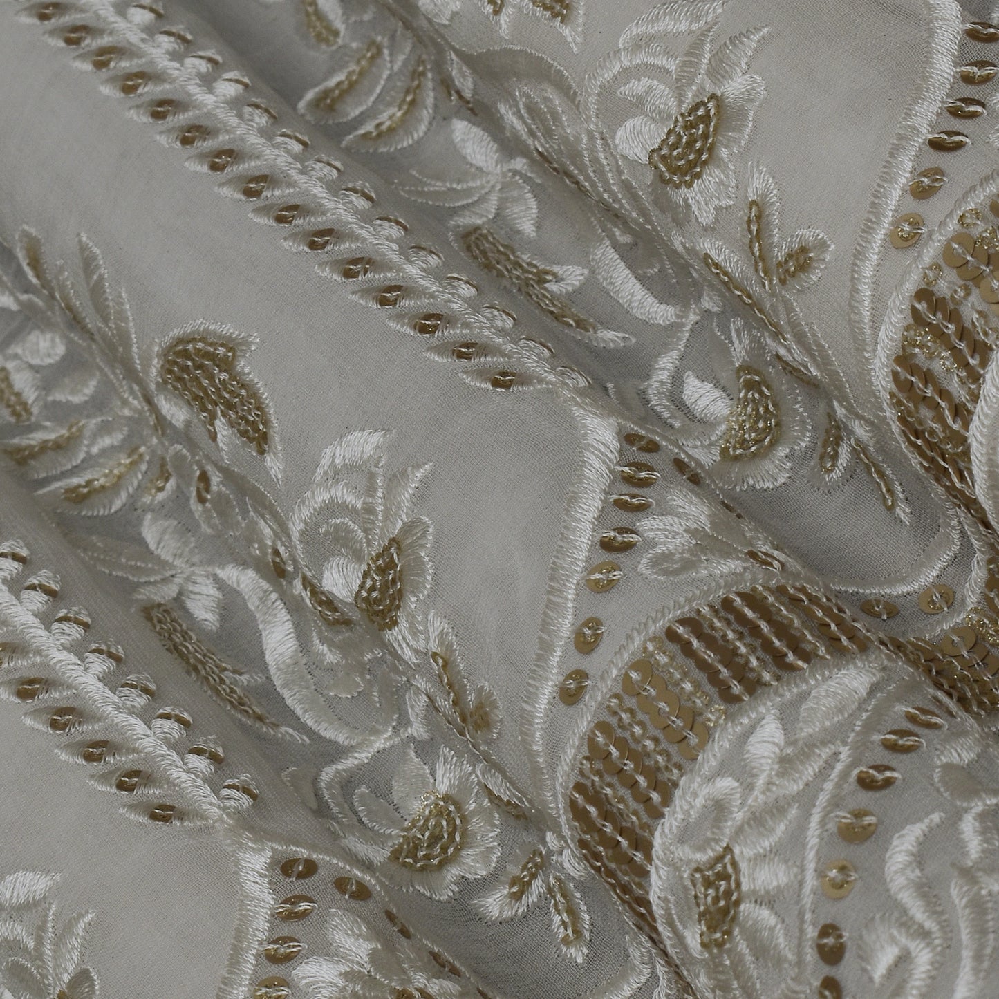 White Color Georgette Embroidery Fabric