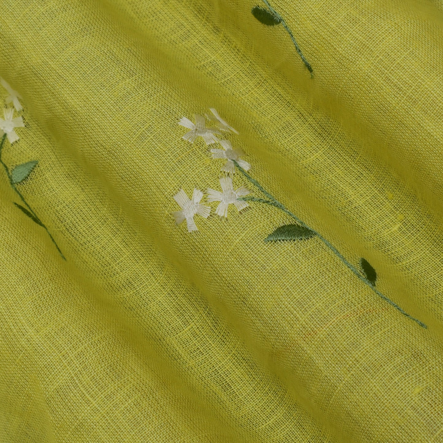 Lemon Color Linen Embroidery Fabric