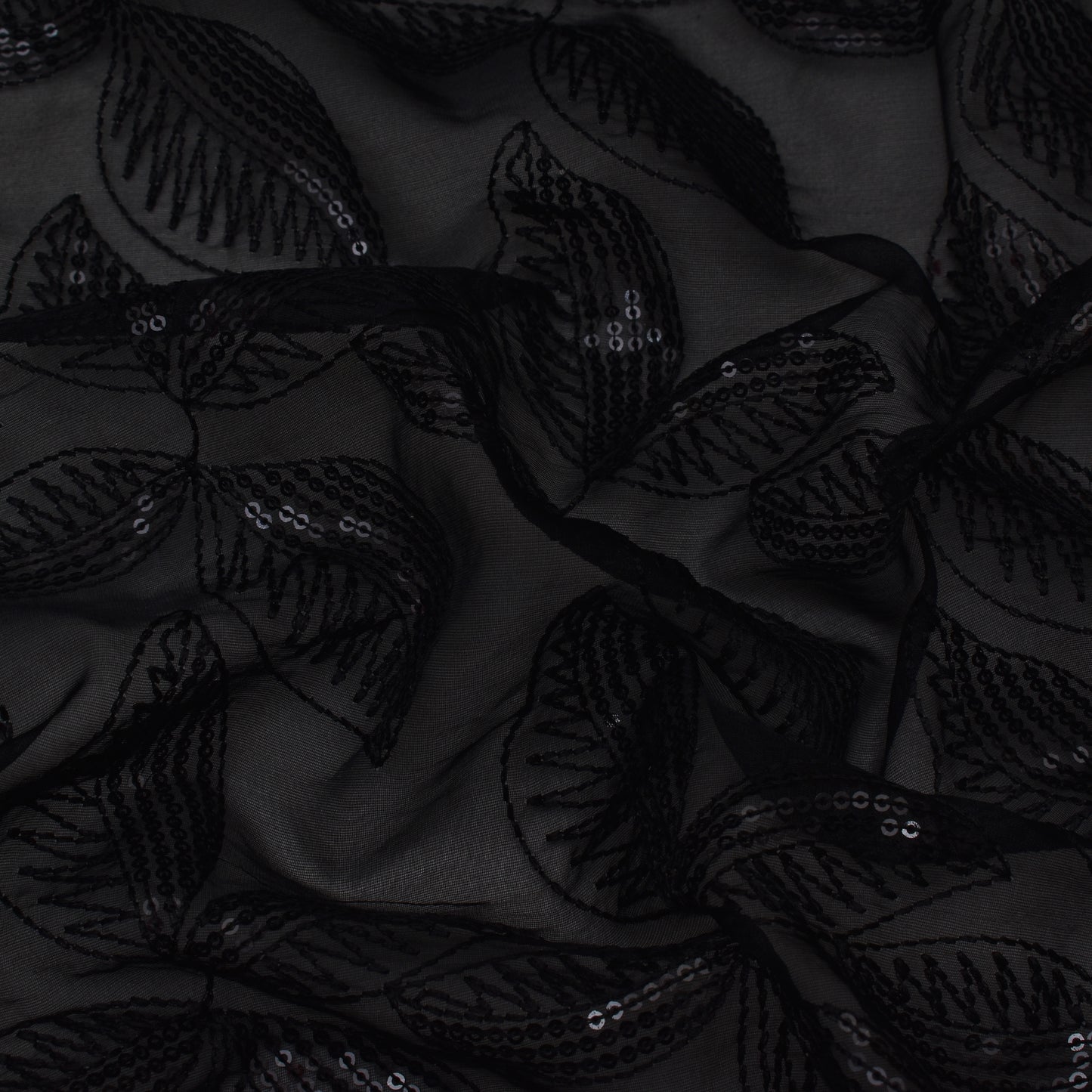 Black Color Organza Sequins Embroidery Fabric