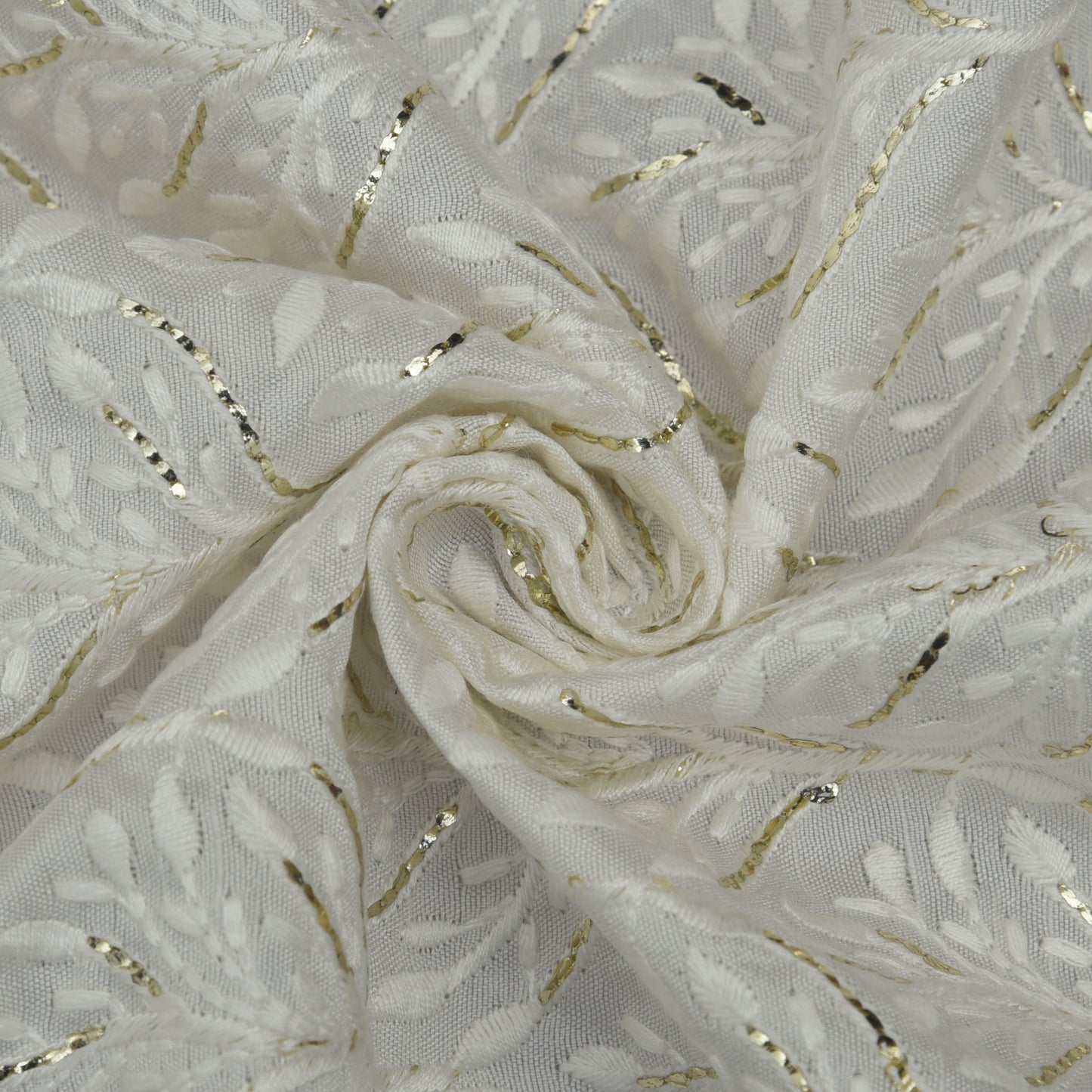 White Color Slub Silk Embroidery Fabric