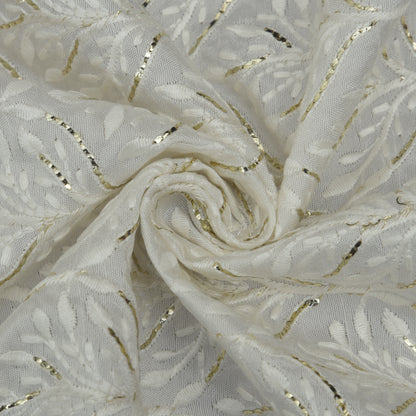 White Color Slub Silk Embroidery Fabric