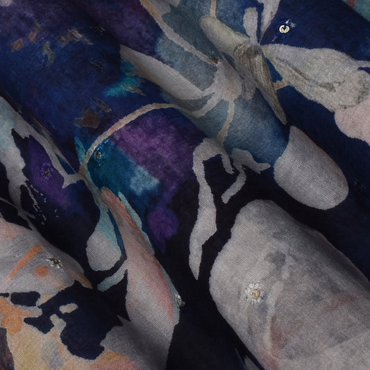 Multi Color Mulmul Print Booti Fabric