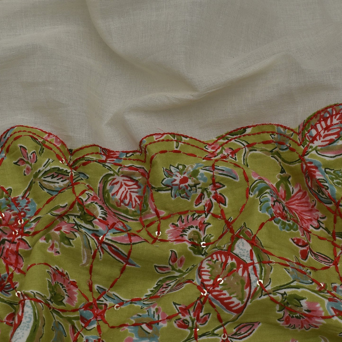 Off White Color Kora Cotton Plazo Fabric