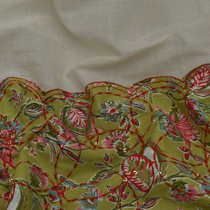 Off White Color Kora Cotton Plazo Fabric