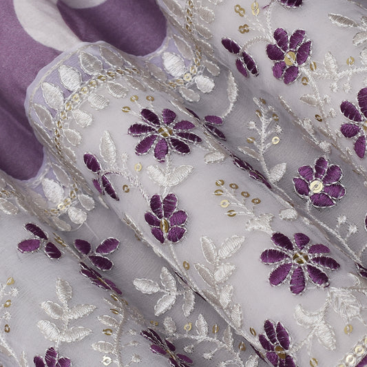 Move Color Mulmul Print Border Embroidery Fabric