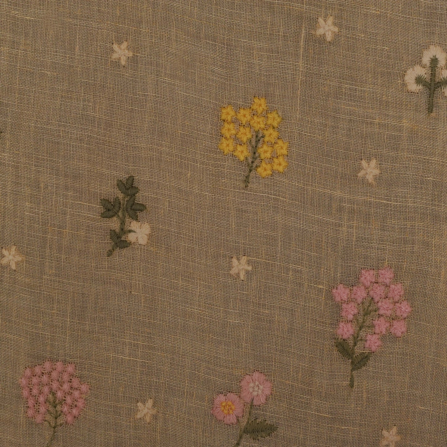 Beige Color Linen Embroidery Fabric