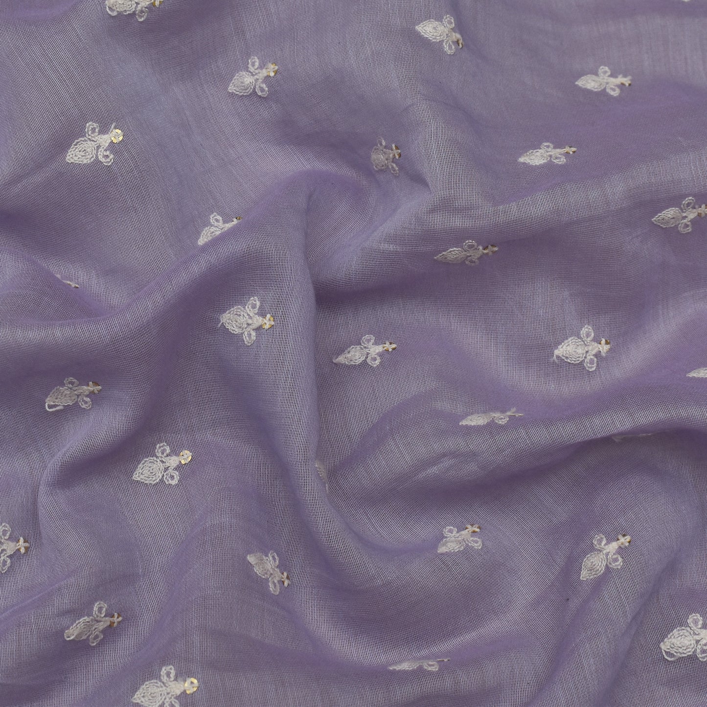 Lavender Color Chanderi Booti Embroidery Fabric