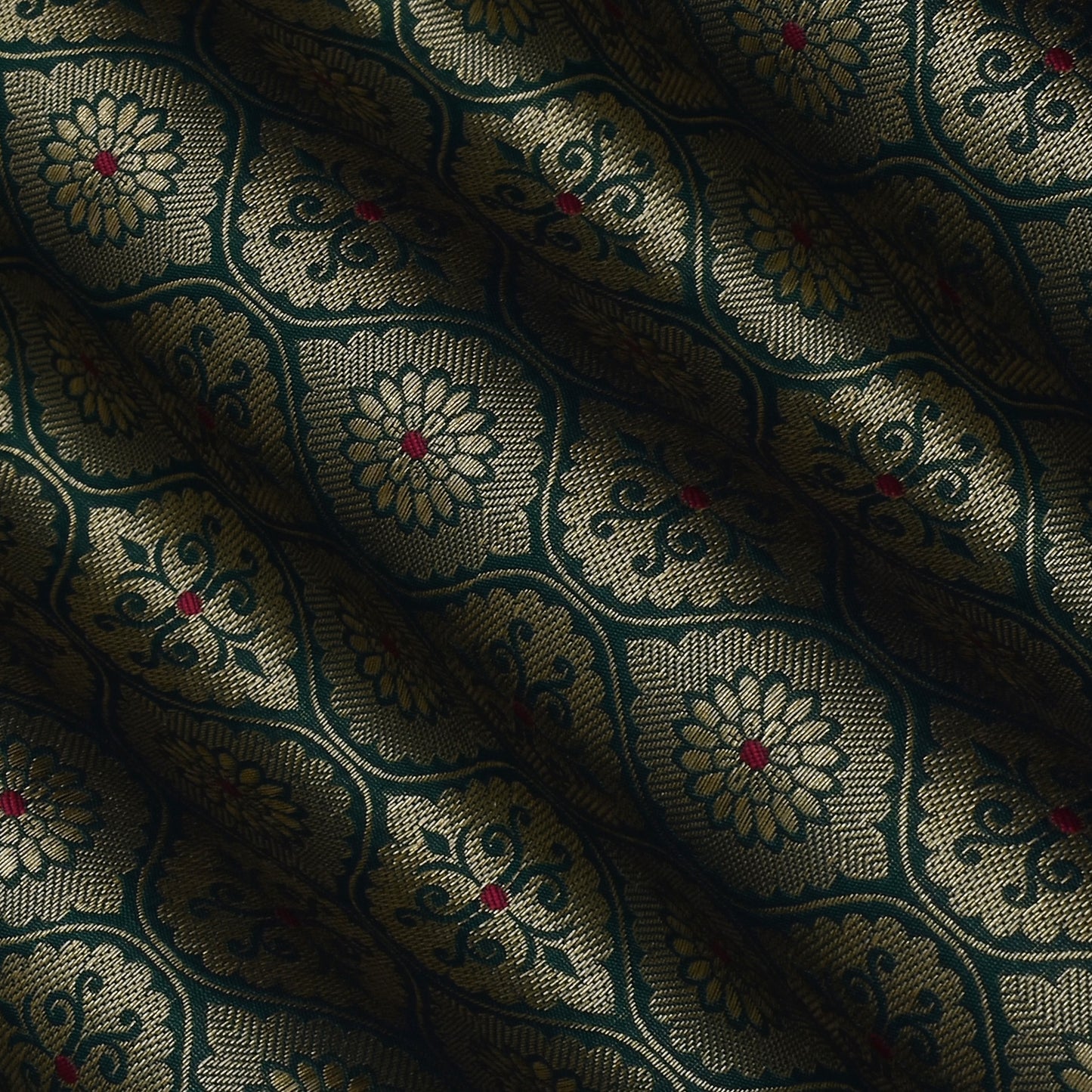 Green Color Katan Meena Brocade Fabric