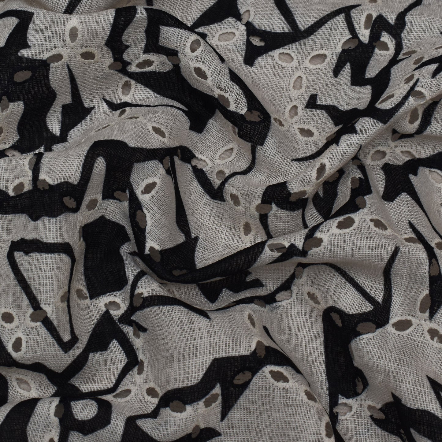 Multi Color Linen Print Cutwork Fabric